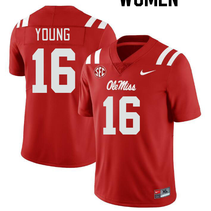 Women #16 Teja Young Ole Miss Rebels College Football Jerseyes Stitched Sale-Red - Click Image to Close